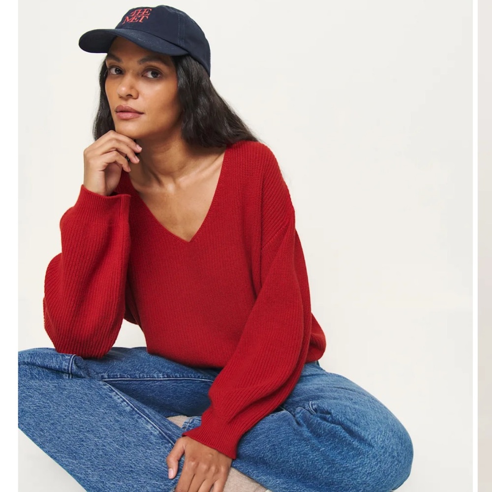 Reformation Ellery Cashmere Blend Oversized V-neck Sweater Red - Size S